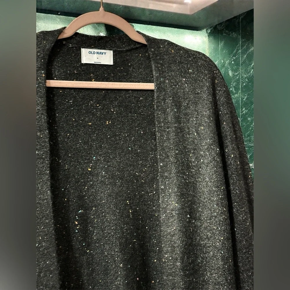 Old Navy Open Cardigan, Black w/ Colorful Stitches Women’s M - Picture 4 of 6